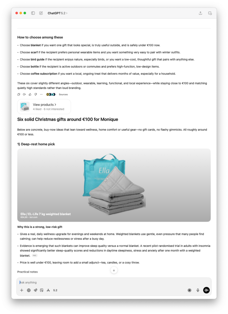 ChatGPT Christmas recommendations 