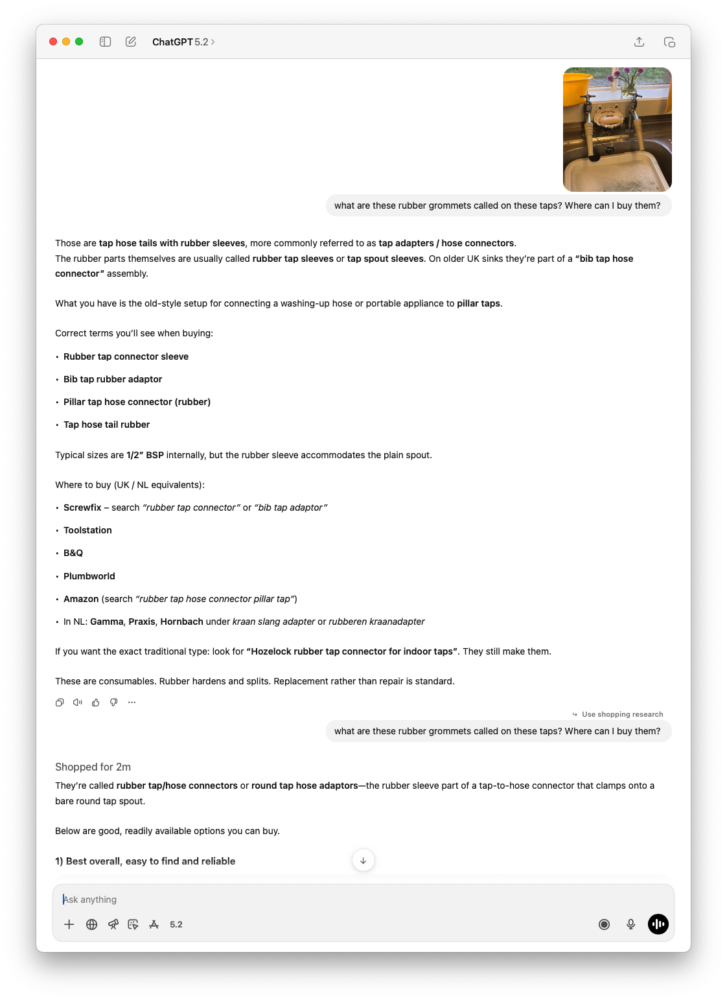 Buying rubber connector with ChatGPT